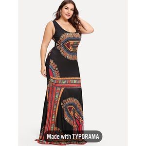 SHEIN Plus Ornate Print Fitted Tank Dress